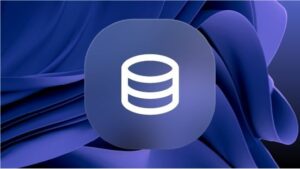 Wit databasepictogram op een donkerblauwe abstracte achtergrond